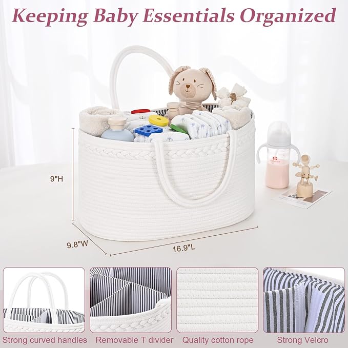 Baby Diaper Caddy Organizer, Cotton Rope Diaper Basket, Baby Basket - Image 4