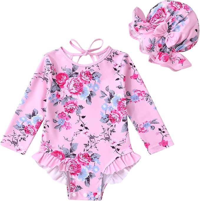 YOUNGER TREE Infant Baby Girls Swimsuit Long Sleeve Swimsuits One Piece by YOUNGERTREE