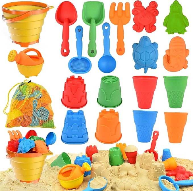 Beach Toys Set for Kids, Collapsible Sand Bucket and Shovels Set by Sotodik