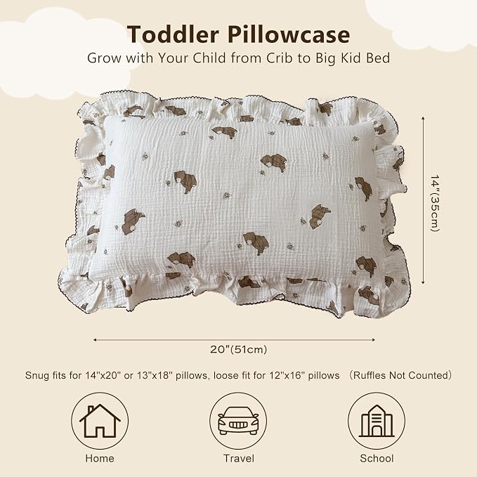 BuLuTu Cartoon Bear Muslin Pillowcase - Image 2