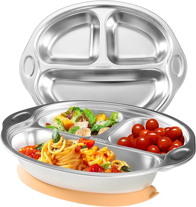 Stainless Steel Baby Suction Plates Divided Plates by MrsChou