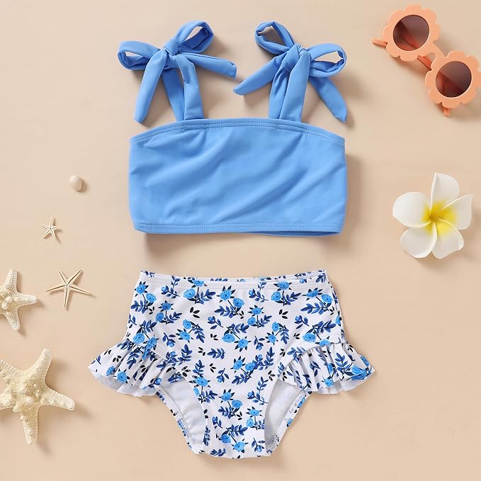 YOUNGER TREE Toddler Girls Two Pieces Swimsuit Color Block Stripe Swimwear - Image 2