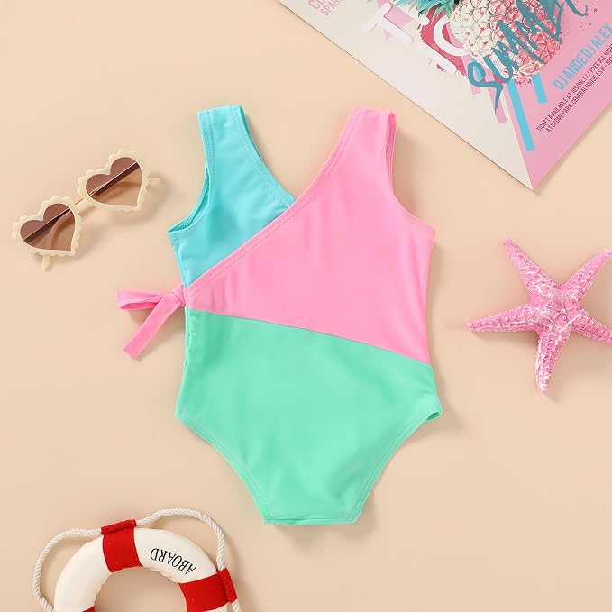 Happy Town Toddler Swimsuit Girl One Piece Bathing Suit Color Block Swimwear - Image 2
