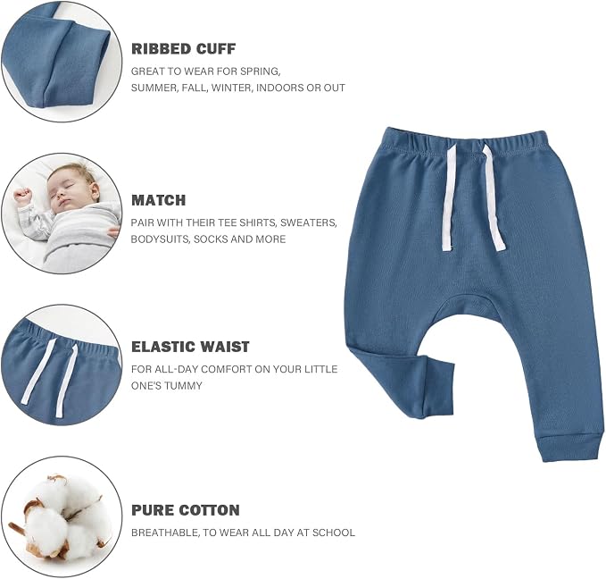 SOBOWO Newborn Baby Boy Girl 3-Pack Joggers Infant Baby Cotton Harem Pants - Image 3