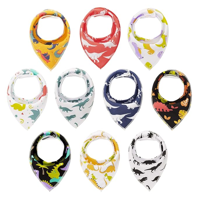 Maiwa 10-Pack Dinosaur Bandana Bibs by maiwa
