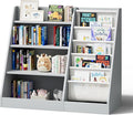 Gray 4 Tier Kids Wooden Bookshelf, Five Layer Sling Toddler Front Facing by HedoAjim