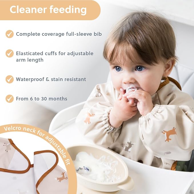 BIBaDO Mess Proof Baby Bib, 2 Pack Long Sleeve Bib, 6 month - Image 2