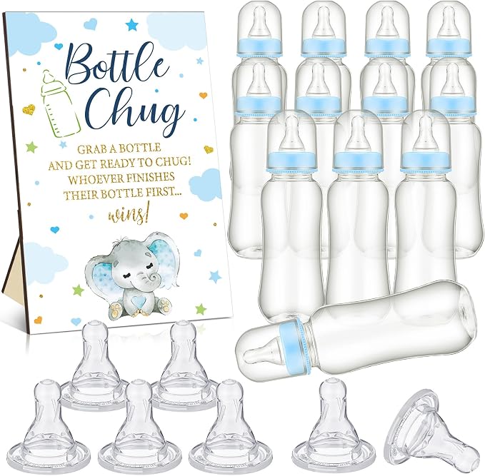 TrelaCo Blue Elephant Cool Baby Shower Games Bottle Chug Sign Wooden Elephant by TrelaCo