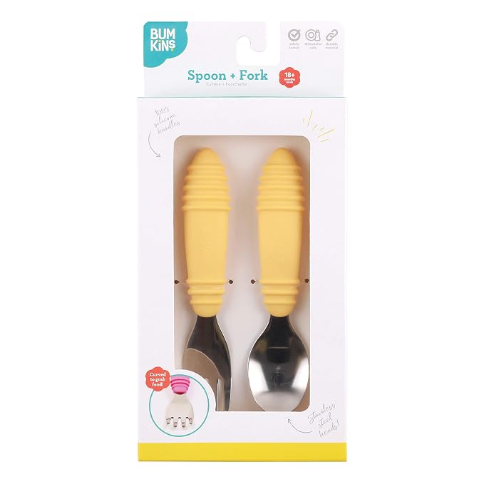 Bumkins Toddler Utensils, Kids Size Fork and Spoon Set, Silicone and - Image 6
