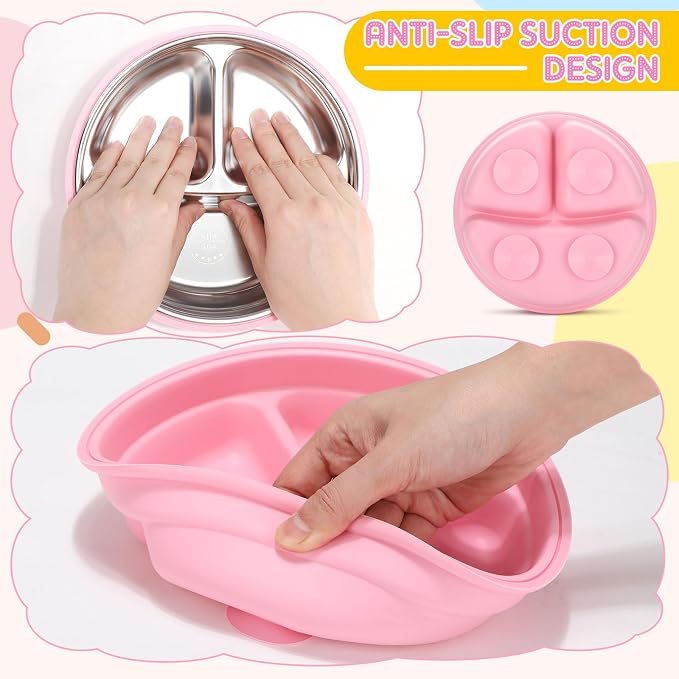 Nuogo 4 Pcs Stainless Steel Baby Suction Plates - Image 7