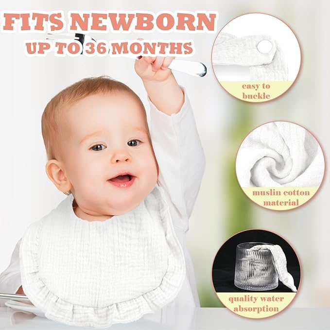 Seematn 10 Pcs Baby Muslin Bibs Drool Bibs Bandana Ruffle Soft Cotton - Image 3