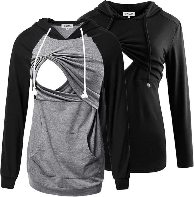 GINKANA Women's Nursing Hoodie Sweatshirt Long Sleeves Breastfeeding Maternity by GINKANA