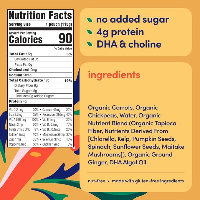 Cerebelly Organic Baby Food Pouches, Carrot Chickpea Purees, 16 Nutrients - Image 2