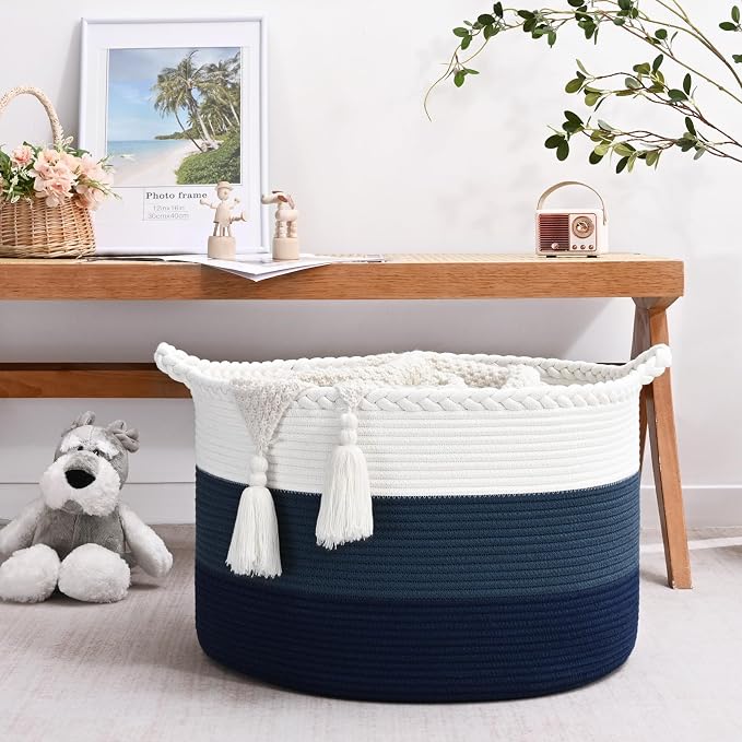 67L Storage Basket for Organizing, Cotton Rope Woven Blanket Basket, Toy - Image 3