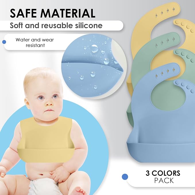 Bluet B - Set of 3 Waterproof Silicone Baby Bibs - BPA Free Silicone Baby Bib - - Image 5