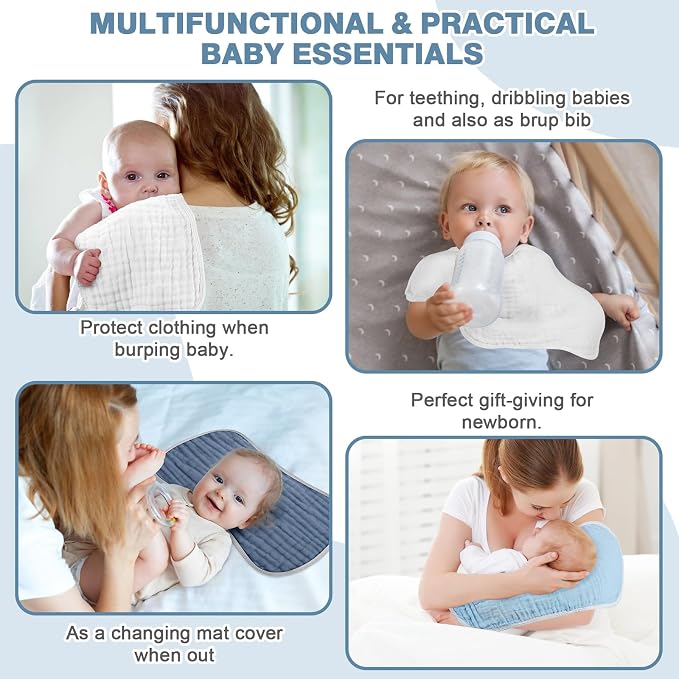 MUKIN Baby Muslin Burp Cloth Set of 6, Ultra Soft Absorbent Thick Cotton - Image 4