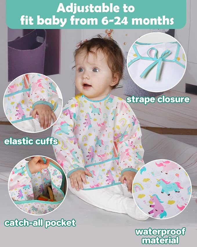 Lictin 3 Pack Baby Bibs for Boy or Girl, Cute Long Sleeve Bib, Waterproof Bibs - Image 6