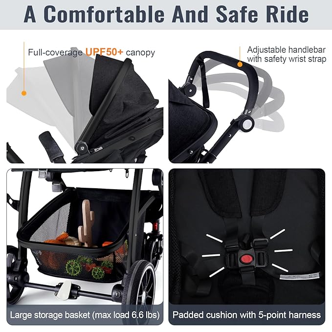 Baby Stroller, 2-in-1 Reversible Toddler Seat - Image 6
