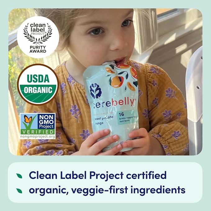 Cerebelly Organic Baby Food Pouches, Sweet Potato Mango Purees, 16 Nutrients - Image 3