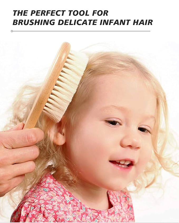 Baby Hair Brush, Natural Soft Goat Bristles Cradle Cap Brush - Image 6
