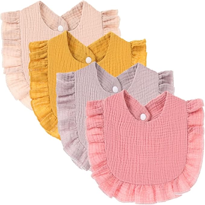 4 PACK Solid Muslin Baby Drool Bibs Set by Nishine