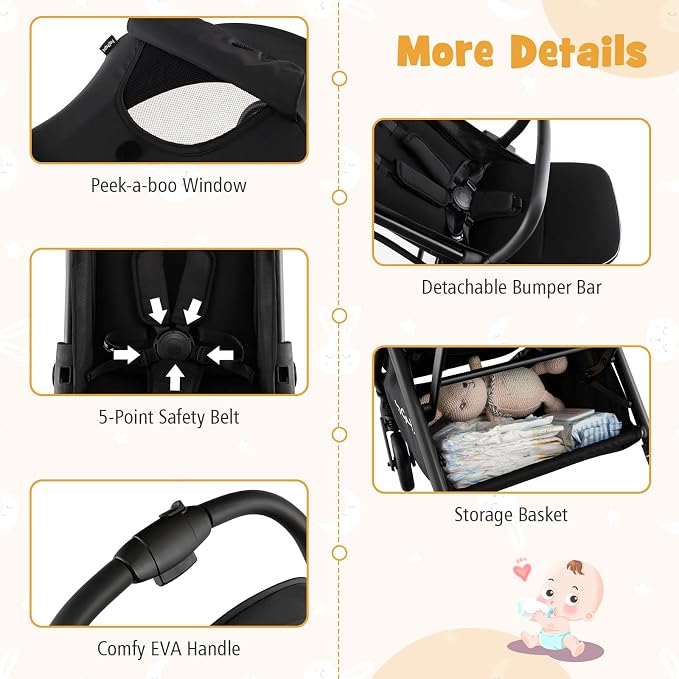 BABY JOY Lightweight Baby Stroller, Compact Travel Stroller - Image 5