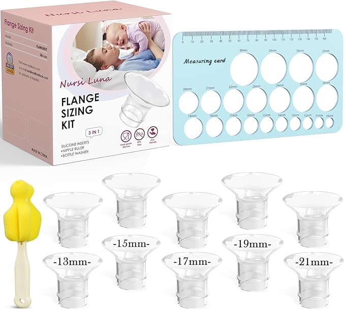 Flange Sizing Kit 3 in 1 with 10PCS Flange Inserts 13/15/17/19/21mm, Silicone by NursiLuna