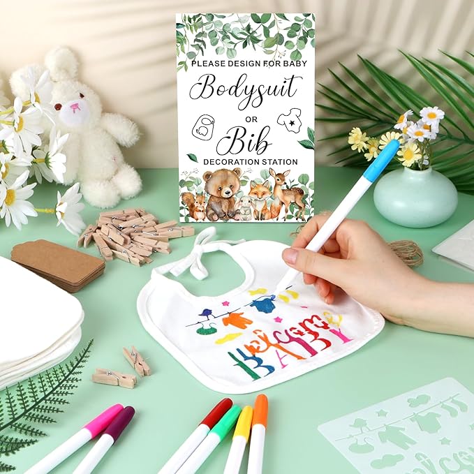 Baby Shower Game Sign Blank Bib DIY Set Newborn Essentials Stuff - Image 2