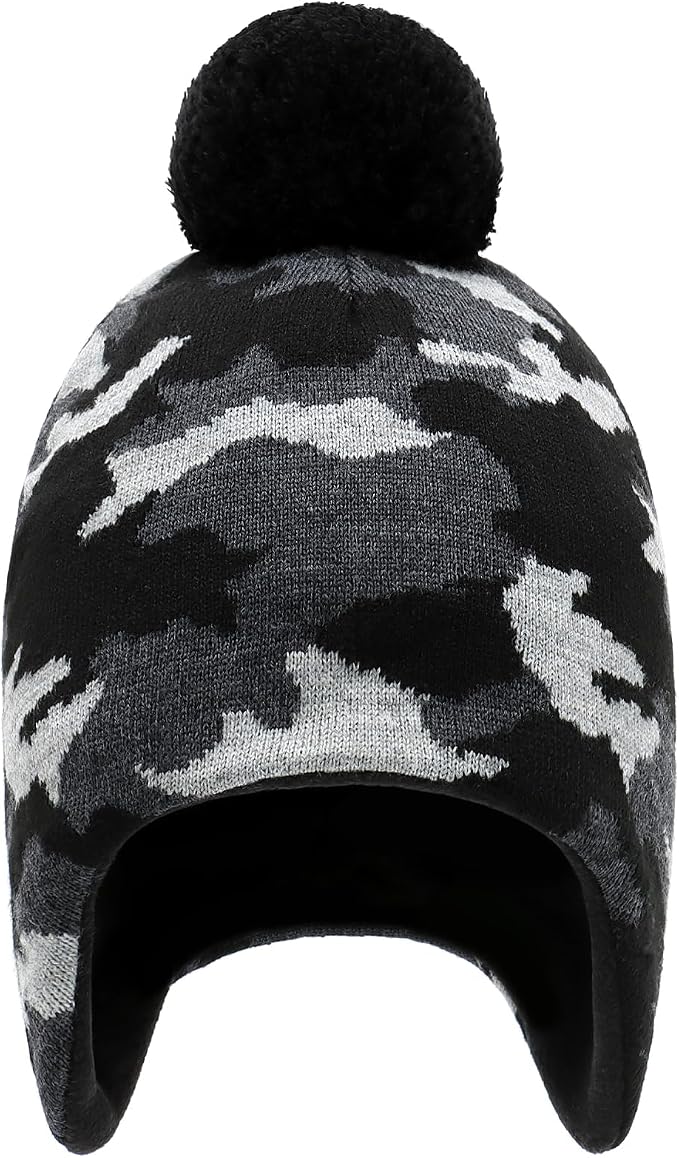 Duoyeree Kids Beanie Hat for Boys Girls Pom-pom Kint Hats Cozy Lining Winter - Image 2