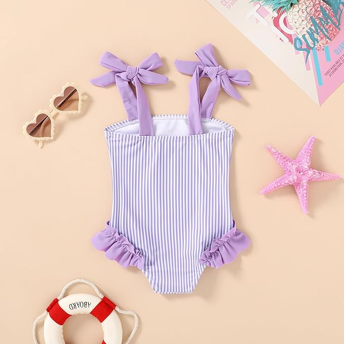 Happy Town Toddler Swimsuit Girl Solid Color Stripe One-Piece Baby Bathing Suits - Image 2