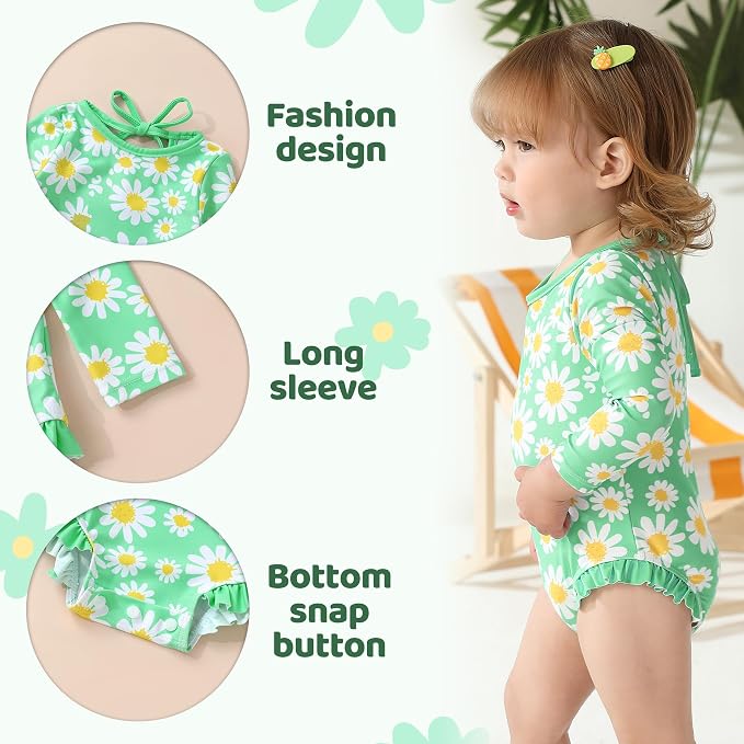 YOUNGER TREE Infant Baby Girls Swimsuit Long Sleeve Swimsuits One Piece - Image 4