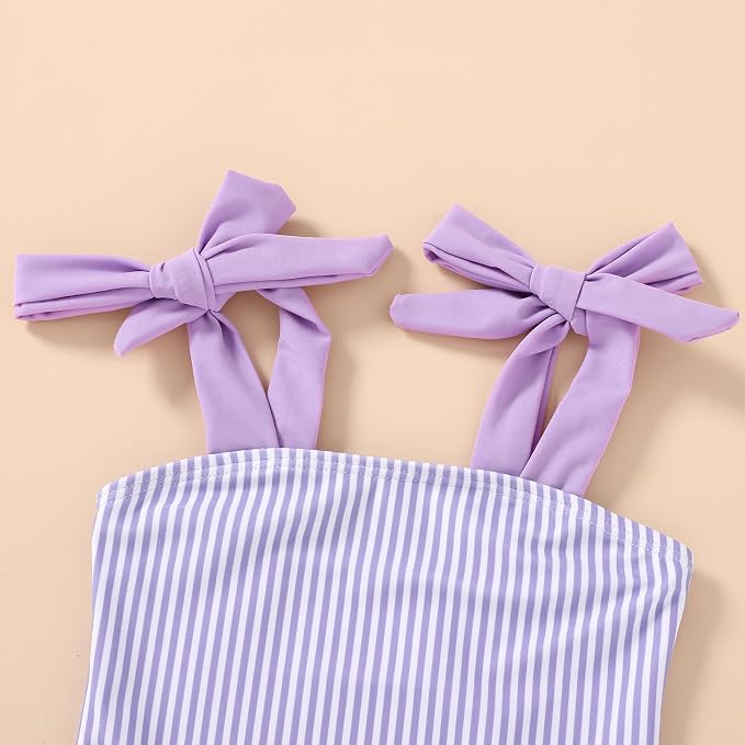 Happy Town Toddler Swimsuit Girl Solid Color Stripe One-Piece Baby Bathing Suits - Image 3