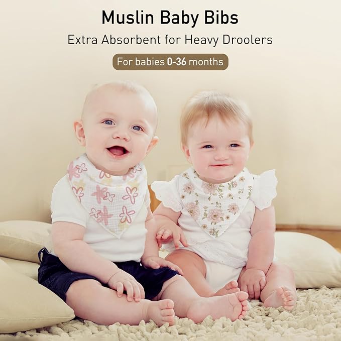 Muslin Baby Bibs 8 Pack, Baby Bandana Drool Bib - Image 3