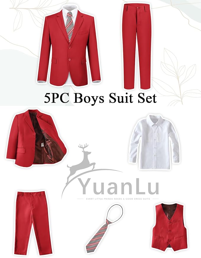 YuanLu Boys Suit for Kids Tuxedo Wedding Ring Bearer Outfit, 5 Piece Boy Slim - Image 2