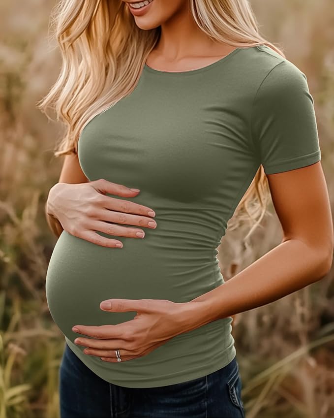 Huukeay 4 Pack Women's Maternity Shirts, Crew Neck Maternity Top Short Sleeve - Image 4