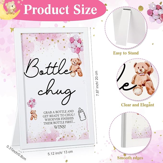 Roowest Bottle Chug Baby Shower Game Favors Including Pink Bear Theme Wooden - Image 2