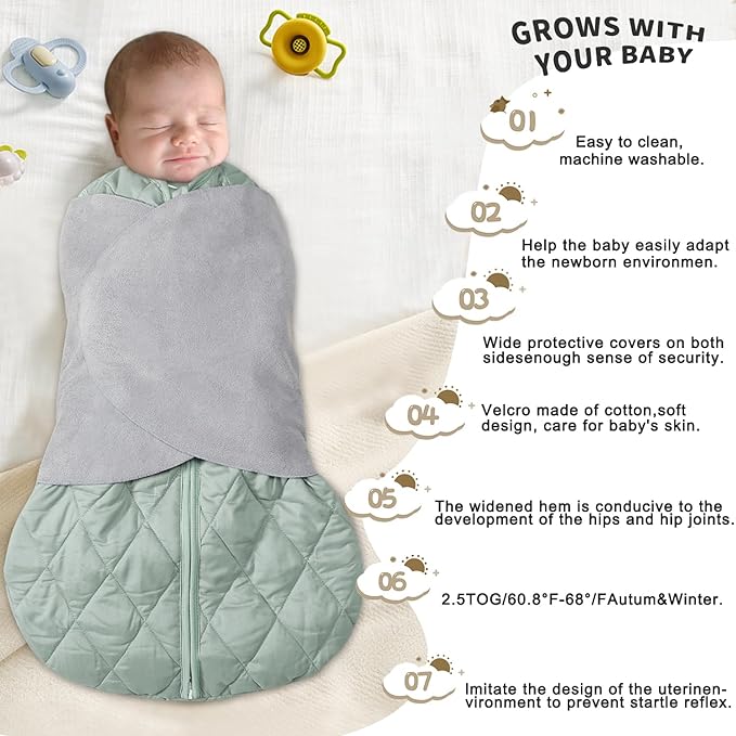 Newborn Sleep Sack Baby Swaddle, 3-Way Adjustable Wearable Blanket, Swaddling - Image 2