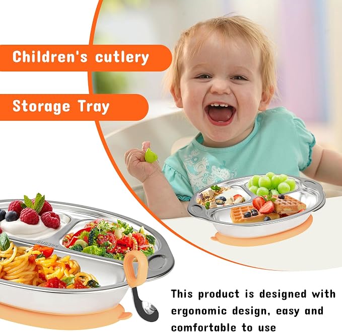 Stainless Steel Baby Suction Plates Divided Plates - Image 6