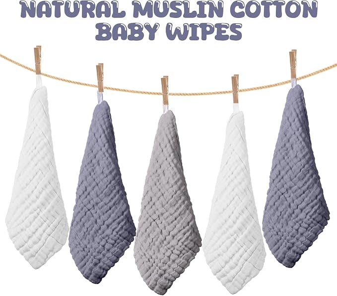 Breling 20 Pcs Baby Muslin Washcloth 12 x 12 Inch 100% Cotton Soft and - Image 4