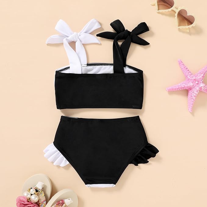 YOUNGER TREE Toddler Girls Two Pieces Swimsuit Color Block Stripe Swimwear - Image 3
