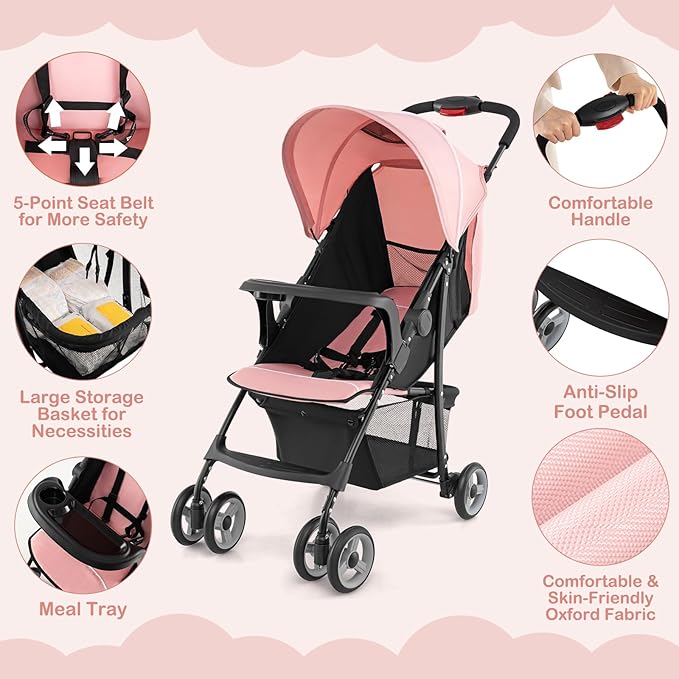 HONEY JOY Lightweight Stroller, Compact Travel Stroller - Image 4