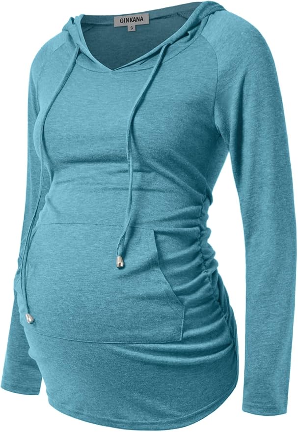 GINKANA Maternity Hoodie Long Sleeves Shirts Casual Maternity Top Pregnancy by GINKANA