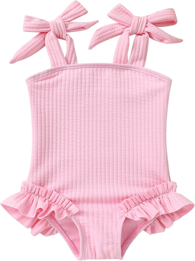 Happy Town Toddler Swimsuit Girl Solid Color Stripe One-Piece Baby Bathing Suits by HappyTown