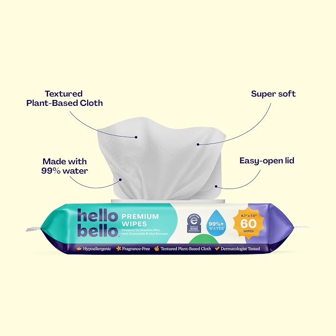 Hello Bello Extra Gentle Unscented Baby Wipes, Plant Based, Made - Image 2