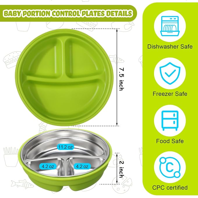 Nuogo 2 Pcs Stainless Steel Baby Suction Plates - Image 3