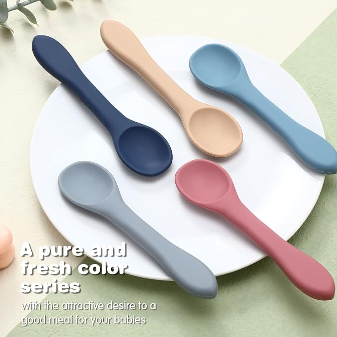 Aedida 5-Piece Silicone Baby Feeding Spoons, Infant Spoon Set Bendable Spoons - Image 7