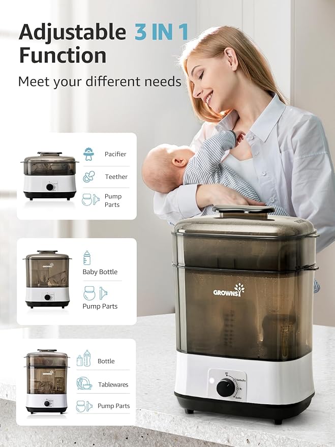 GROWNSY Adjustable 3 IN 1 Large Bottle Sterilizer and Dryer, Electric Steam - Image 3