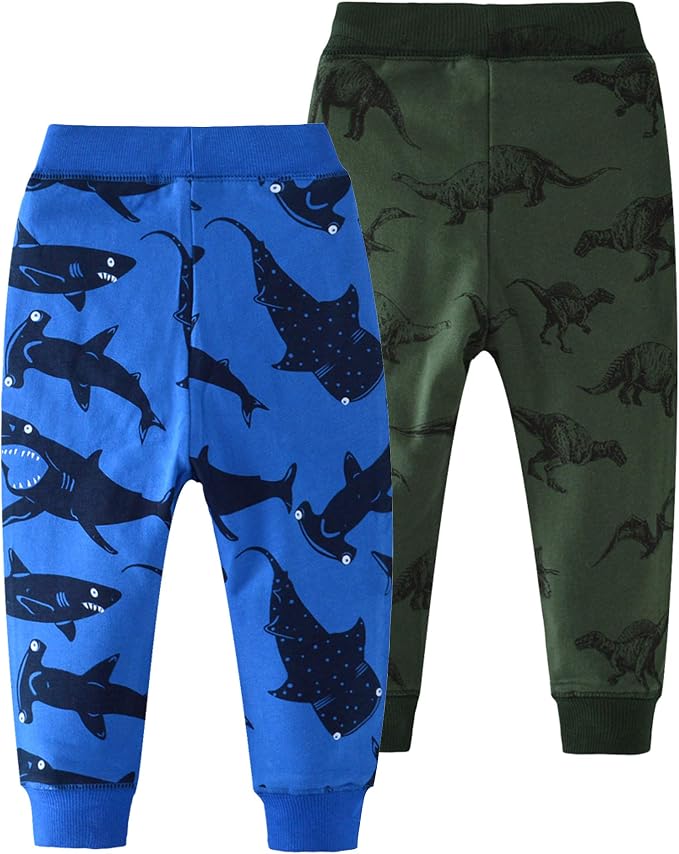 HUAER& Baby Boy's Jogger Pants Dinosaur Car Animal Print Drawstring Elastic - Image 2