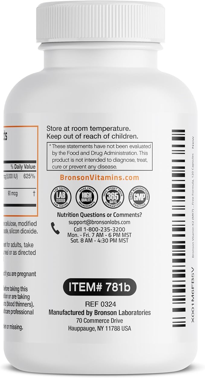 Bronson Vitamin K2 with D3 Supplement Non-GMO Formula 5000 IU Vitamin D3 & 90 - Image 7