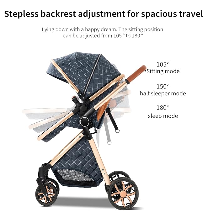 2 in 1 Baby Stroller with Bassinet Mode, Reversible Infant Pram, One-Click - Image 7